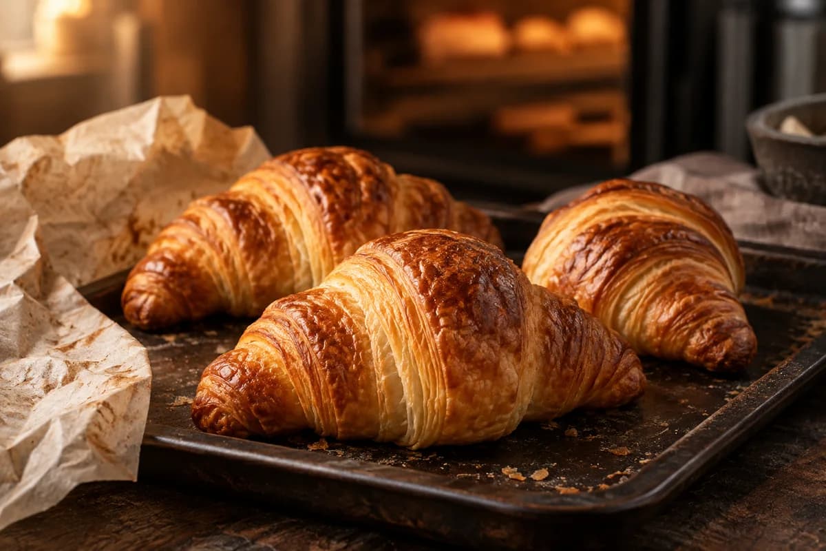 Croissants dorés sur une plaque de cuisson — illustration du métier