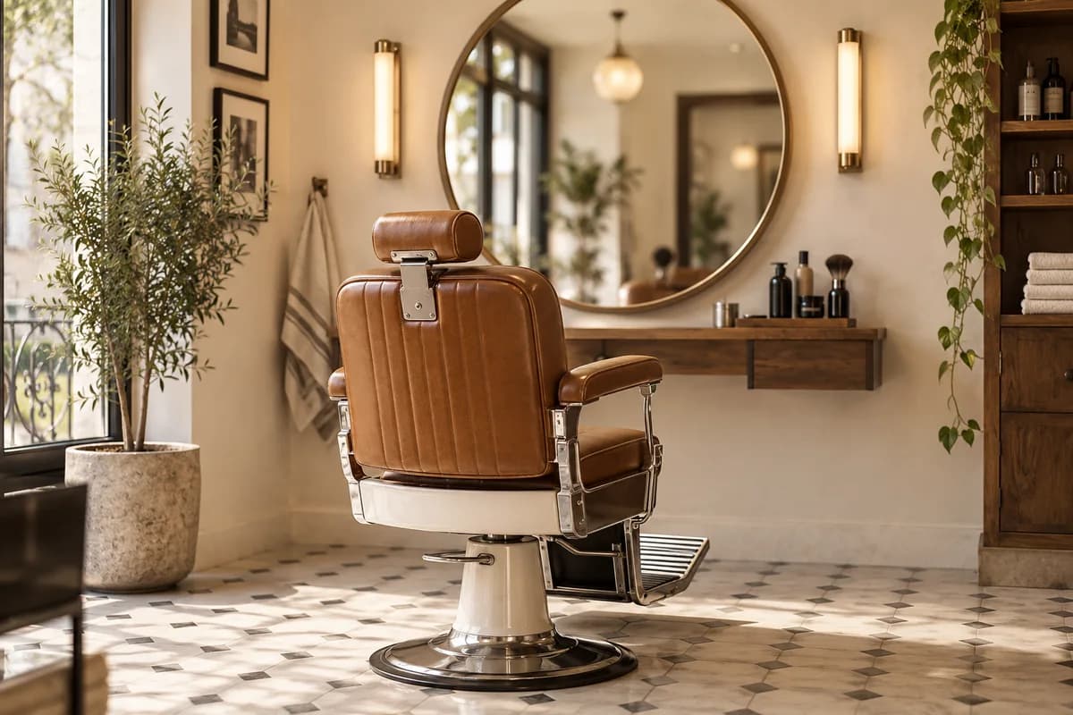 Fauteuil et miroir de salon de coiffure — illustration du métier